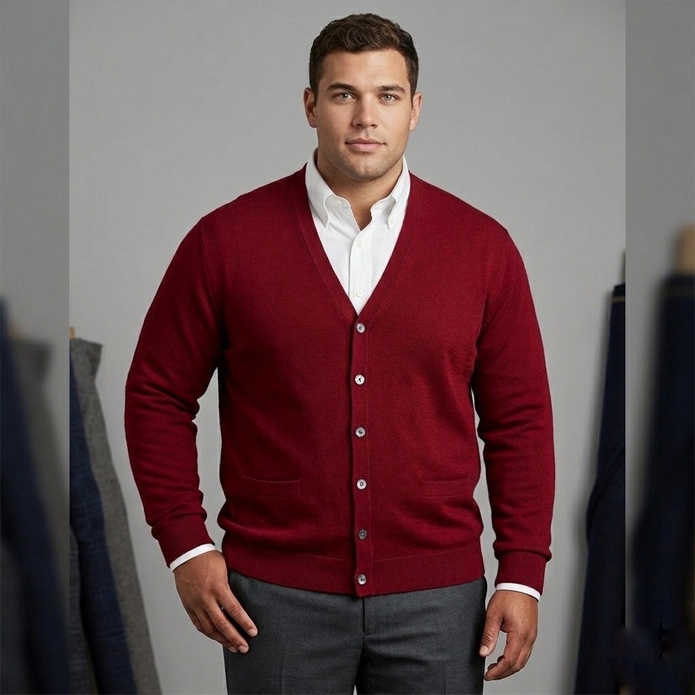 Brooks Brothers 346 Mens 2XL Burgundy 100% Merino Wool‎ V-Neck Cardigan Sweater